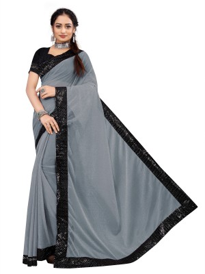 AKFABRICS Self Design Bollywood Lycra Blend Saree(Dark Blue)