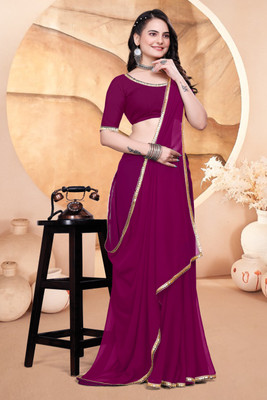 Avishafab Solid/Plain Bollywood Georgette Saree(Maroon)
