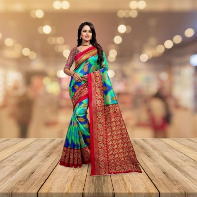 Vishnu Creations Printed Bollywood Silk Blend Saree(Multicolor)