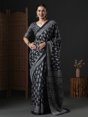 ANOUK Printed Daily Wear Silk Blend Saree(Black)