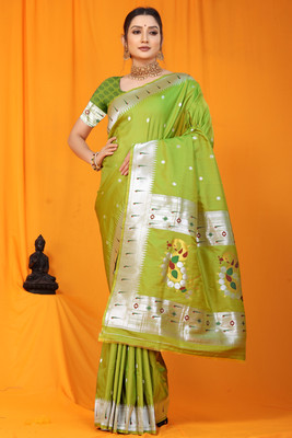 sarjan creation Self Design Paithani Jacquard Saree(Light Green)