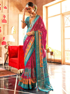 ANOUK Woven Patola Silk Blend Saree(Pink)
