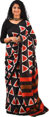 Tropwear Printed, Self Design, Digital Print, Hand Painted, Blocked Printed Sambalpuri Pure Cotton Saree(Black)