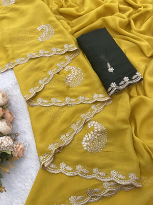 Ethina Fashion Embroidered Bollywood Georgette Saree(Yellow)