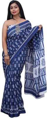 SITA MAHALAKSHMI FASHION Printed Handloom Cotton Blend Saree(Blue)