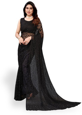 Online Bazaaar Floral Print Bollywood Net Saree(Black)