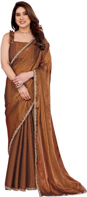 SHRUHAD Self Design, Embellished, Solid/Plain Bollywood Jimmy choo Saree(Brown)