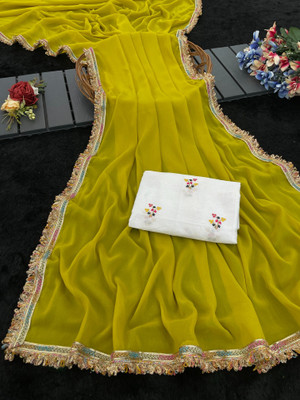 Elder Floral Print, Embellished Bollywood Georgette Saree(Light Green)