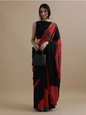 VastraNest Tie-Dye Daily Wear Cotton Blend Saree(Multicolor, Black, Red)