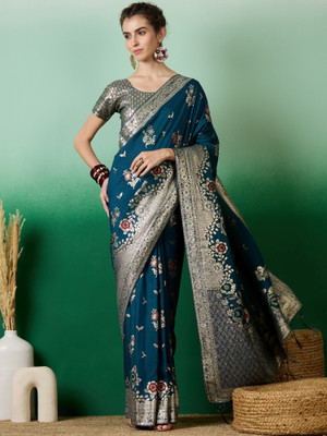 manvaa Embellished Bollywood Jacquard Saree(Light Blue)