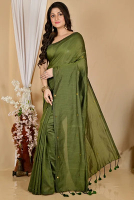 RONI TEXTILES Solid/Plain Handloom Handloom Cotton Blend Saree(Light Green)