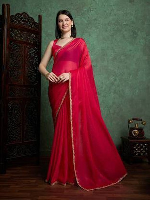 Ghan Sals Solid/Plain Bollywood Chiffon Saree(Pink)