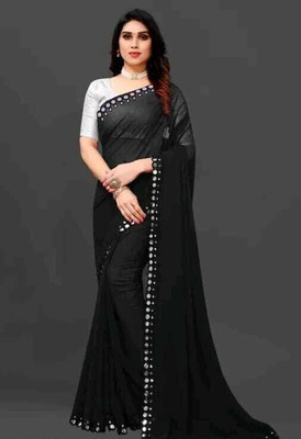 ZENFAB THREADS Floral Print Bollywood Georgette Saree(Black)