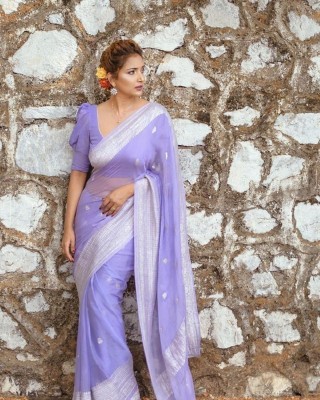 A To Z Cart Embellished Banarasi Cotton Linen Saree(Purple)