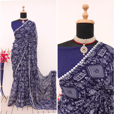 Zoamic Printed Mysore Georgette Saree(Blue)
