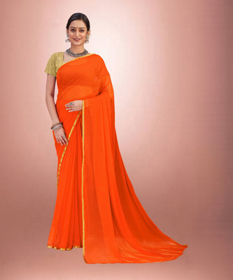 hasti fashion Solid/Plain Bollywood Chiffon Saree(Orange)