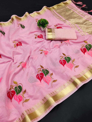 Devastri Printed Bollywood Cotton Linen Saree(Pink)