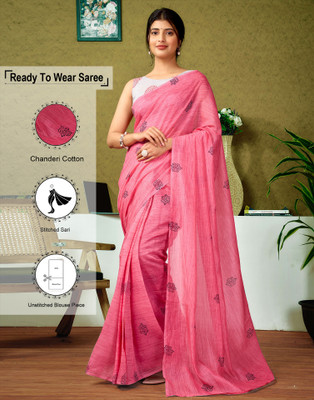 Samah Printed Sambalpuri Chanderi, Cotton Blend Saree(Pink)