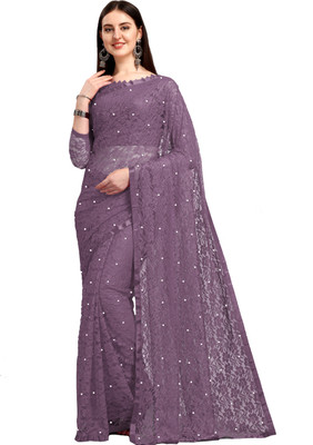 LOROFY Self Design Lucknow Chikankari Net Saree(Blue)