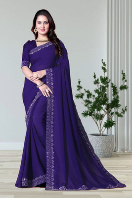 Lajamani Fashion Self Design, Solid/Plain Bollywood Georgette Saree(Blue)
