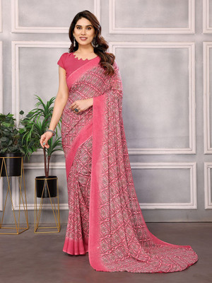 Moda Rapido Printed, Self Design Daily Wear Georgette Saree(Pink)