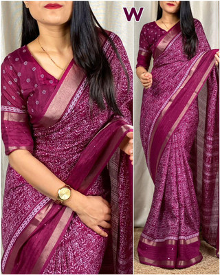 Apnisha Printed Chanderi Pure Silk Saree(Purple)