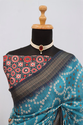 Febo Fashion Digital Print Banarasi Silk Blend Saree(Multicolor)