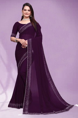SHELDROM MART Solid/Plain Bollywood Georgette Saree(Purple)