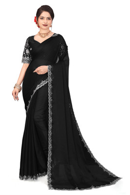 shrijamyaham Self Design Bollywood Chiffon Saree(Black)