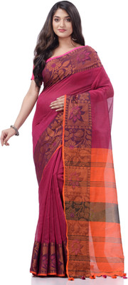 Desh Bidesh Woven, Embellished, Paisley Bollywood Pure Cotton, Cotton Silk Saree(Pink, Orange)