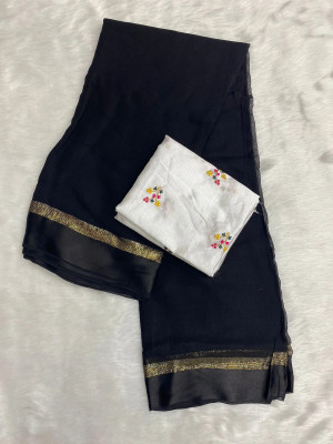 Egretail Solid/Plain Bollywood Viscose Rayon Saree(Black)