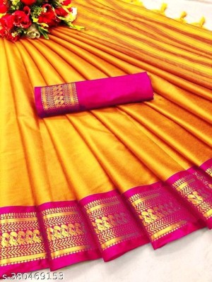 Fashion Club Collection Woven Maheshwari Cotton Silk Saree(Pink, Yellow)