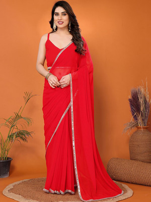 SNILIN Self Design Bollywood Georgette Saree(Red)