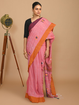 Indethnic Woven Jamdani Pure Cotton Saree(Red)
