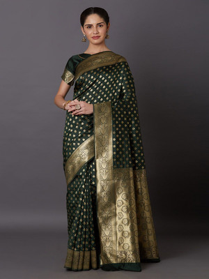 LEAFSY Self Design Banarasi Jacquard Saree(Green)