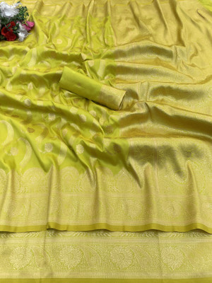 KanjiQueen Woven, Self Design Banarasi Silk Blend, Pure Silk Saree(Light Green)