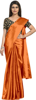RHEY Solid/Plain Bollywood Satin Saree(Orange)