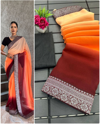 Julee Self Design Bollywood Georgette Saree(Orange)