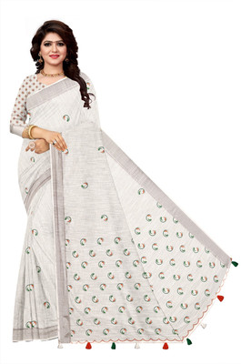 VEERVANI CREATION Digital Print Bollywood Linen Saree(White)