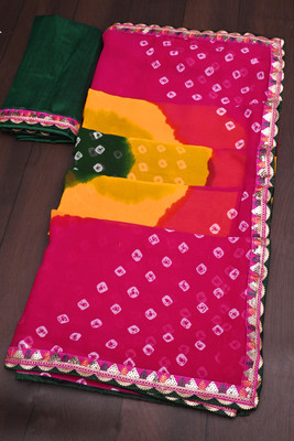 ASTEYAM Printed Bandhani Georgette Saree(Pink)