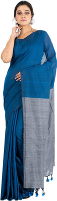 GOLU Solid/Plain, Self Design, Color Block Bollywood Handloom Pure Cotton Saree(Light Blue)