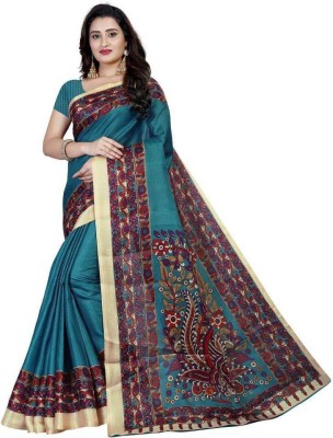 Suali Printed Kalamkari Art Silk Saree(Dark Blue)