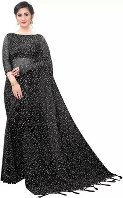 FINIVOIR Floral Print Bollywood Net Saree(Black)