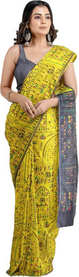 HouseOfCommon Printed Handloom Cotton Silk Saree(Yellow)
