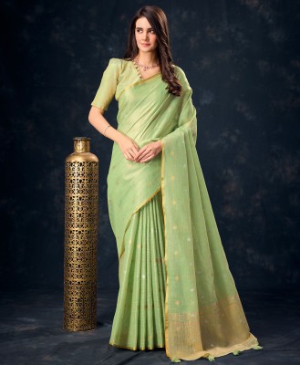 RekhaManiyar Embellished Bollywood Linen Saree(Light Green)