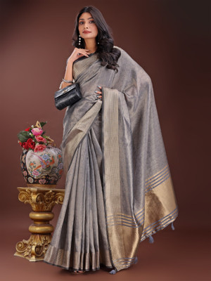 Tasrika Woven Banarasi Organza Saree(Grey)