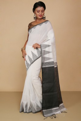 BENGAL HANDLOOM Woven Handloom Art Silk Saree(White)