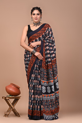 Jashvita Blocked Printed Handloom Pure Cotton Saree(Multicolor)