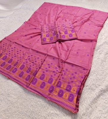 Skiran's Woven Mekhela Chador Cotton Blend Saree(Pink)