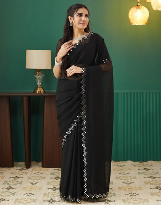 Samah Self Design Bollywood Georgette Saree(Black)